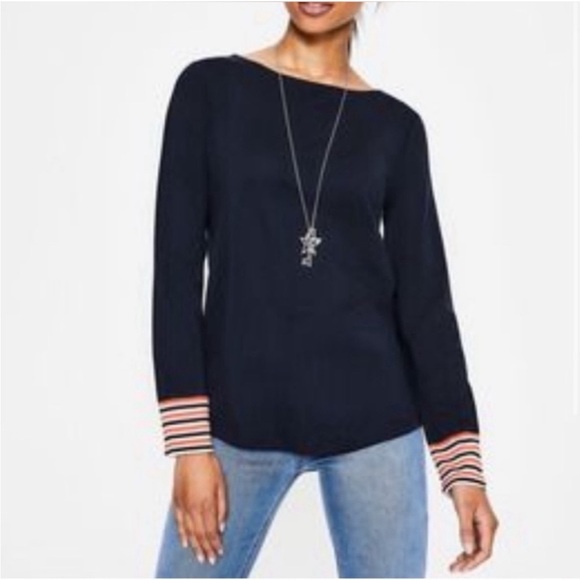 Boden Tops - Boden Boatneck Sweater Top with Striped Cuffs size M